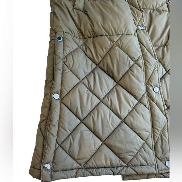 Nordstrom Long Puffer Vest XS Olive Green Hooded Quilted - Picture 5 of 8